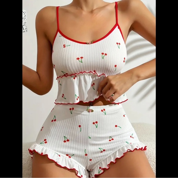 White & Red, Cherry, Pajama Set - Picture 6 of 10